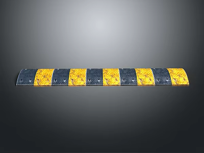 Black And Yellow Speed Bump With Reflective Strips For Road Safety 3d model