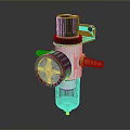 Air Pressure Regulator With Black Knob Yellow Fittings Pressure Gauge And Transparent Bowl