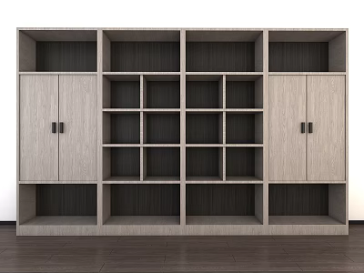 Modern Wooden Bookcase With Multiple Compartments Sleek Design And Side Cabinet Doors 3d model