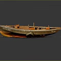 Old Weathered Wooden Boat Displayed On Mossy Earthy Platform With Dark Background