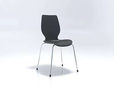 Modern Black Single Chair With Curved Backrest And Silver Metal Legs 3d model