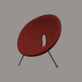 Dark Red Leather Single Armchair With Round Design And Metal Legs