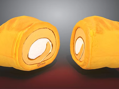 Delicious Yellow Roll Cake Sliced With White Cream Filling And Layers 3d model