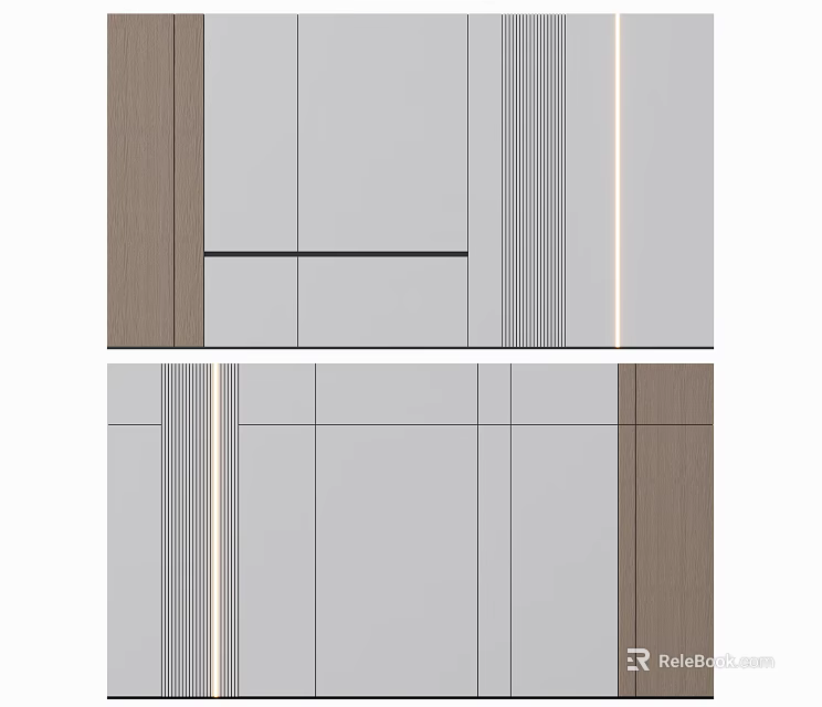 Modern Sofa Background Wall Design With Wooden Panels And Vertical Stripes 3d model