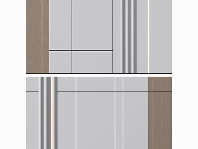 Modern Sofa Background Wall Design With Wooden Panels And Vertical Stripes 3d model