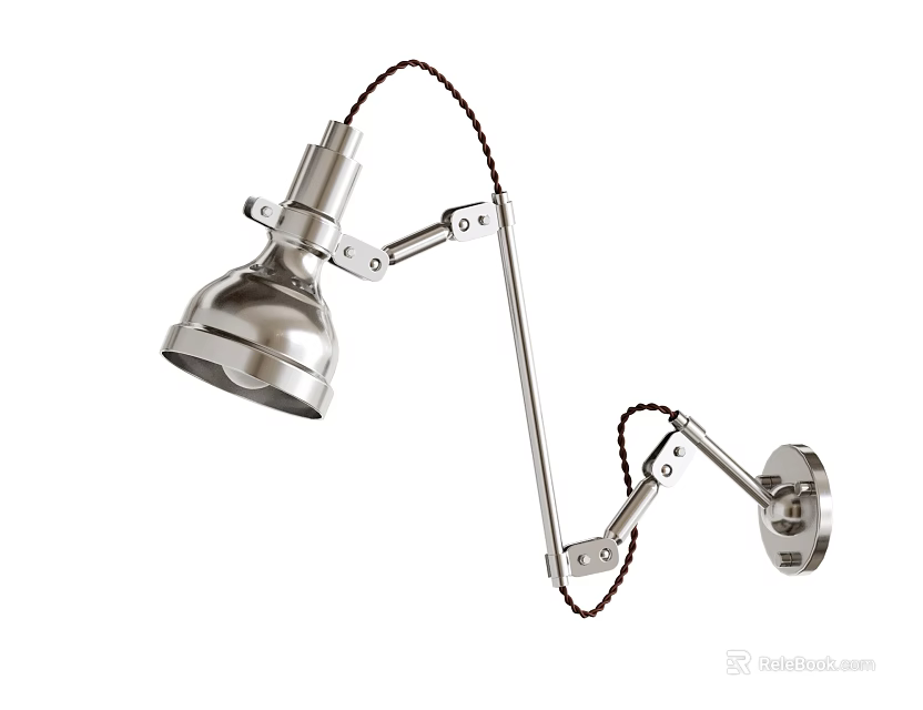 Modern Adjustable Metal Wall Lamp With Swing Arm And Conical Shade 3d model 