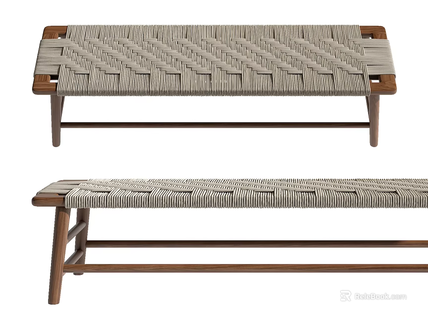 Woven Sofa Bench With Wooden Frame Modern Design For Living Room 3d model 