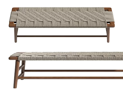 Woven Sofa Bench With Wooden Frame Modern Design For Living Room 3d model
