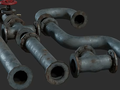 Rusty Industrial Metal Pipes With Various Shapes Fittings And Valve 3d model
