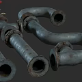 Rusty Industrial Metal Pipes With Various Shapes Fittings And Valve