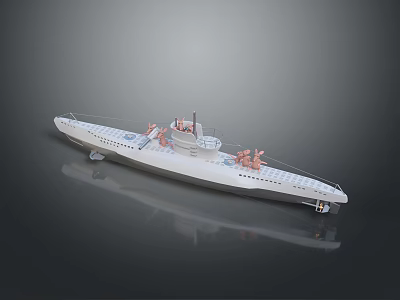 Detailed Military Submarine Scale Model With White Hull And Deck Features 3d model