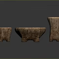 Natural Wooden Furniture Set With Round Table And Two Stools Featuring Wood Grain
