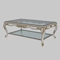 Classic European Style Coffee Table With Carved Details Glass Top And Lower Shelf