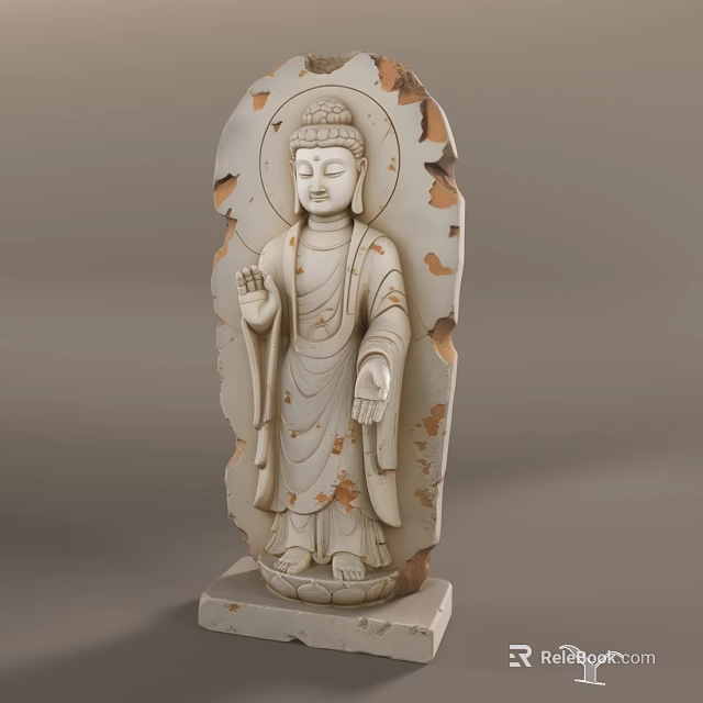 Vintage Weathered White Stone Standing Buddha Statue Ornament For Traditional Zen Home Decoration 3d model 