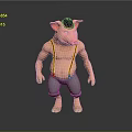 Muscular Pig Game Movie Character Wearing Black Hat And Gray Pants With Suspenders
