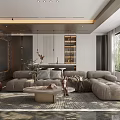 Modern Living Room Interior Design With Gray Sofa Checkered Pillows Green Plants And Stuffed Toy