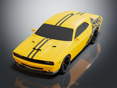 Yellow Muscle Car With Black Stripes And Sleek Exterior Design Features 3d model
