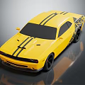 Yellow Muscle Car With Black Stripes And Sleek Exterior Design Features