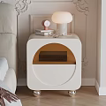 Modern White Bedside Table with Round Design Lamp Books and Decor Items 3d model
