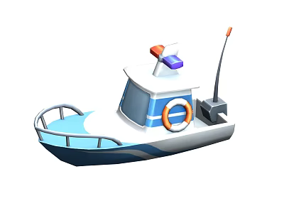 Cartoon Style Yacht With Life Ring And Antenna 3d model