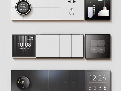 Modern Switch Panels with Digital Display Time Knobs Sockets and Buttons White Black 3d model