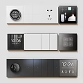 Modern Switch Panels with Digital Display Time Knobs Sockets and Buttons White Black
