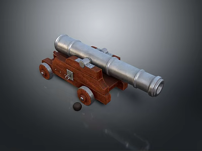 Vintage Historical Cannon With Metal Barrel Wooden Carriage And Cannonball Beside 3d model