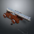 Vintage Historical Cannon With Metal Barrel Wooden Carriage And Cannonball Beside