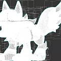 Blue Wolf Shaped Game Movie Character With Pointed Ears Red Eyes Open Mouth Sharp Teeth