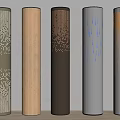 Modern Illuminated Columns With Various Perforated Geometric Patterns And Light Tones 3d model