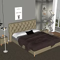 Cozy Modern Bedroom With Beige Tufted Bed Nightstand Lamp And Decorative Painting