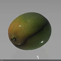 Shiny Ripe Mango With Green And Orange Skin On Dark Reflective Surface