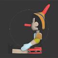 Wooden Pinocchio Doll With Long Nose Hat And Red Pants On Reflective Surface