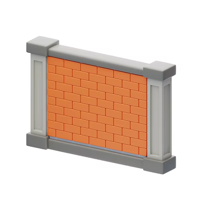 Orange Brick Wall Structure With Gray Borders And Support Columns 3d model