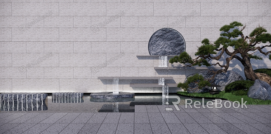 New Chinese style landscape sketch rockery waterscape falling water model