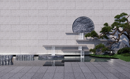 New Chinese style landscape sketch rockery waterscape falling water 3d model