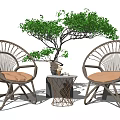 Wicker Patio Chairs And Small Table Set With Green Plant Decoration
