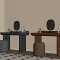 Elegant Wooden Dressing Tables With Round Mirrors And Stools In Beige Interior 3d model