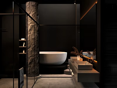 Modern Hotel Bathroom Interior With Freestanding Bathtub Glass Shower And Marble Vanity 3d model