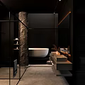 Modern Hotel Bathroom Interior With Freestanding Bathtub Glass Shower And Marble Vanity