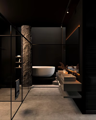 Modern Hotel Bathroom Interior With Freestanding Bathtub Glass Shower And Marble Vanity 3d model