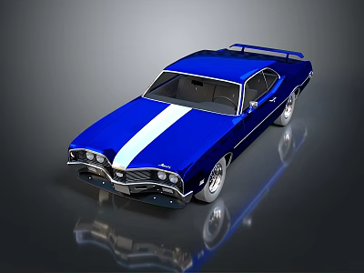 Blue Classic Muscle Car With White Stripe Shiny Body And Alloy Wheels 3d model