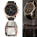 SELVA Black Dial Watch With Multiple Subdials Black Strap And Clear Crystal Base 3d model