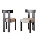 Modern Dining Chairs With Dark Wooden Frame And Beige Upholstered Seat