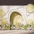 Elegant Decorative Wall With Arched Design Circular Decorations And Flower Arrangements