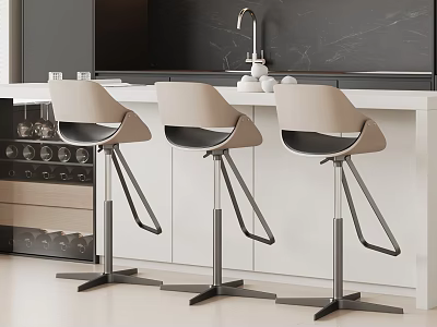 Modern Bar Counter Interior With Three Sleek Stools And Contemporary Design 3d model
