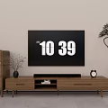 Modern Wooden TV Stand With TV Decorative Cabinet Vase Clock And Potted Plant
