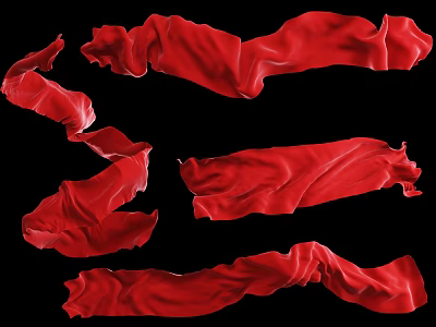 Flowing Red Silk Fabric With Dynamic Movement On Black Background 3d model