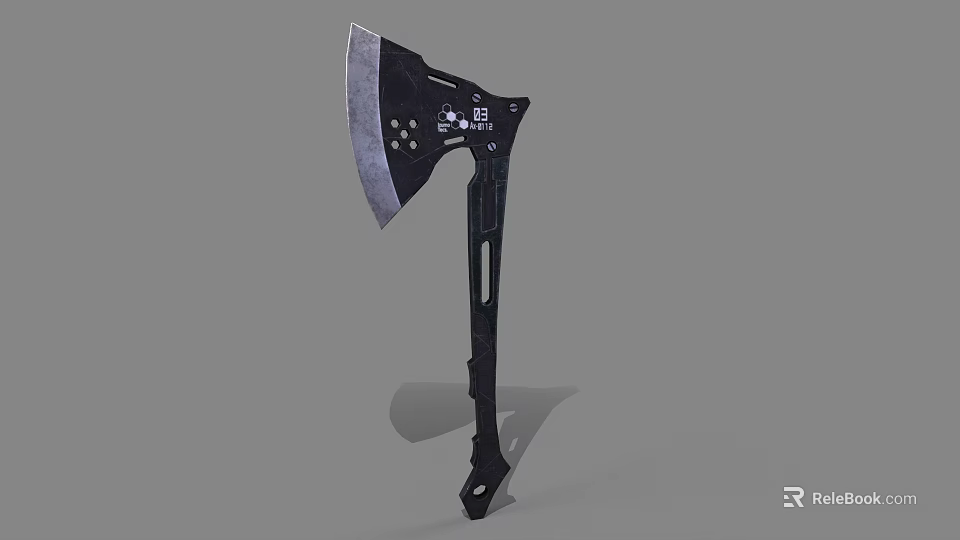 Tactical Combat Axe With Black Handle Sharp Metal Blade And Hole Design 3d model 