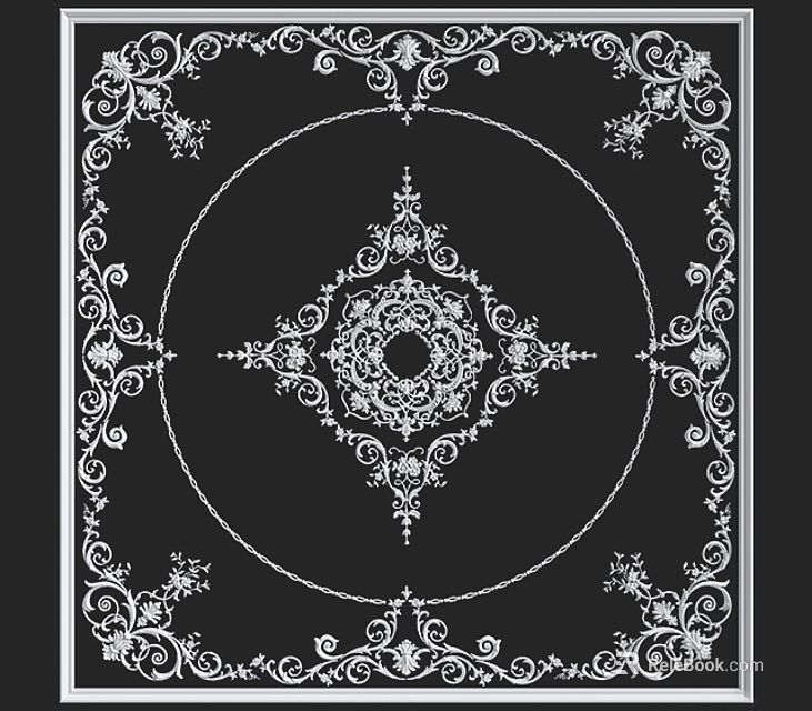 Ornate Ceiling Design With Intricate White Patterns In Circles And Diamonds 3d model 